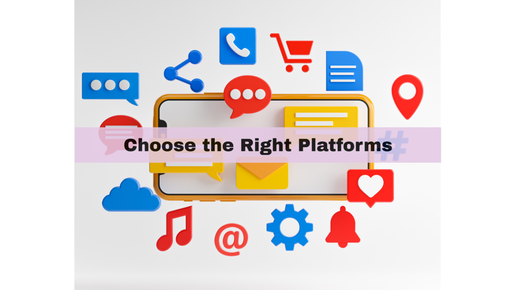 Illustration of multiple social media platforms including Facebook, Instagram, LinkedIn, and Twitter, highlighting the importance of choosing the right platforms for service marketing.